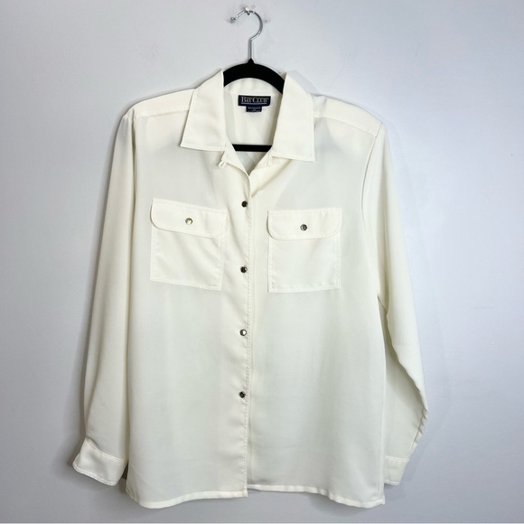 Vintage Bay Club ivory white flowy long sleeve blouse 14 - Picture 3 of 9